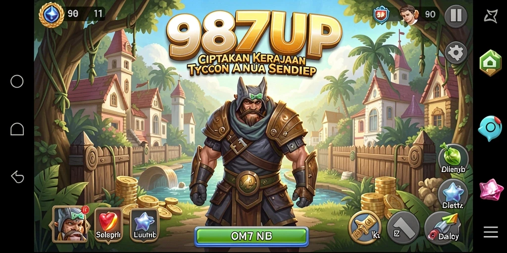 Screenshot gameplay 987UP menampilkan aksi membangun kerajaan bisnis.