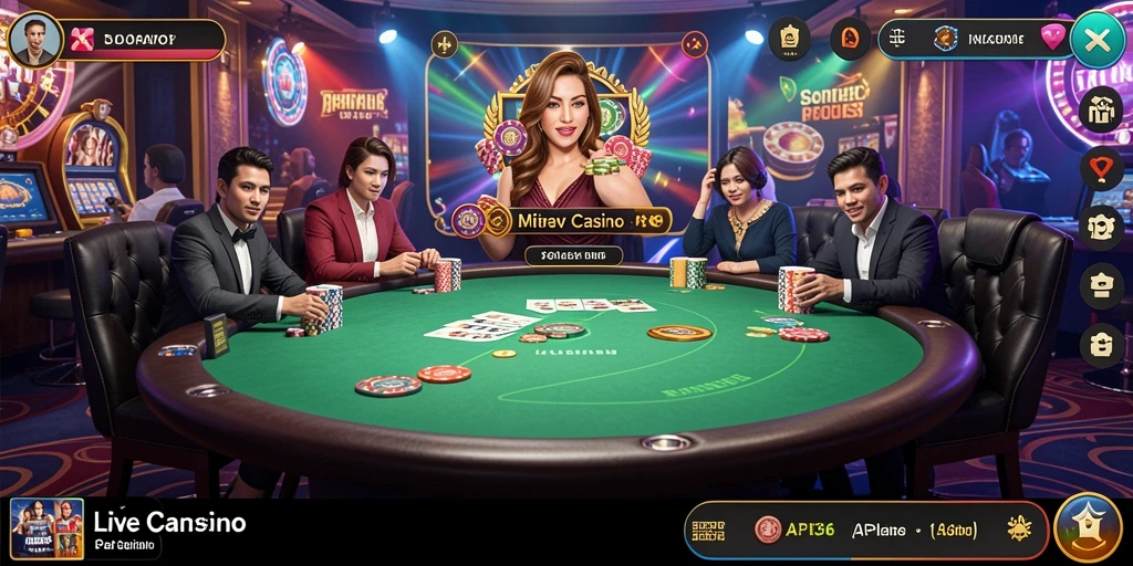 Gameplay menarik dari API36 yang menampilkan dealer langsung di meja kasino.
