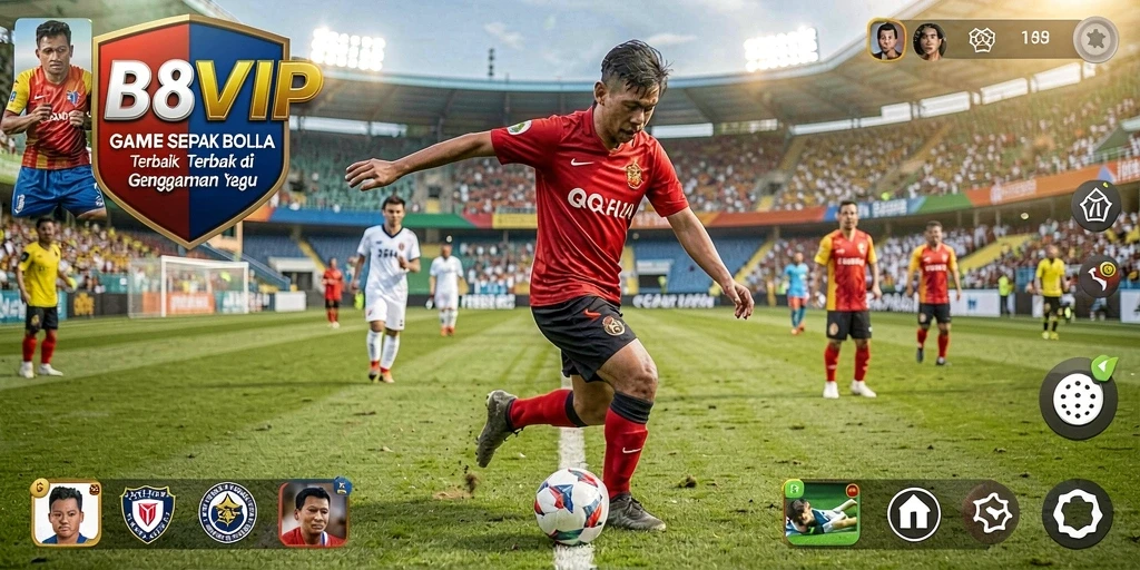 Tampilan gameplay B8VIP menunjukkan aksi sepak bola yang seru.