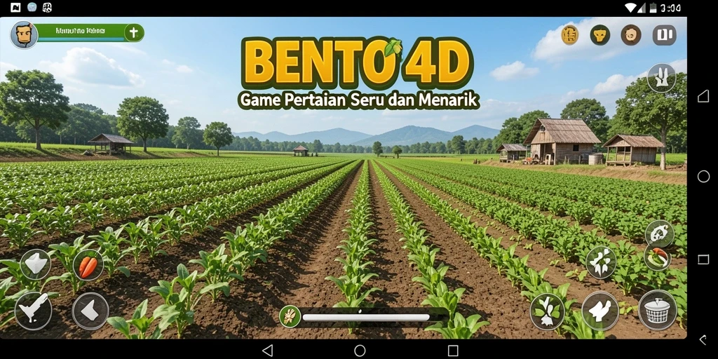 Tangkapan layar utama BENTO4D menampilkan aksi bertani yang memukau.