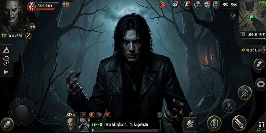Screenshot gameplay yang menampilkan suasana seram FBRP88.