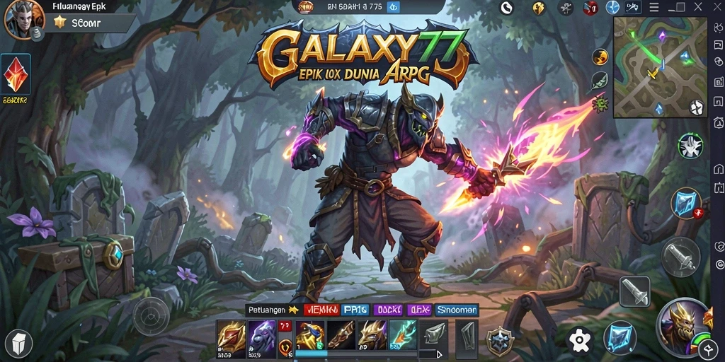 Screenshot gameplay GALAXY77 menunjukkan aksi petualangan seru di dunia ARPG.