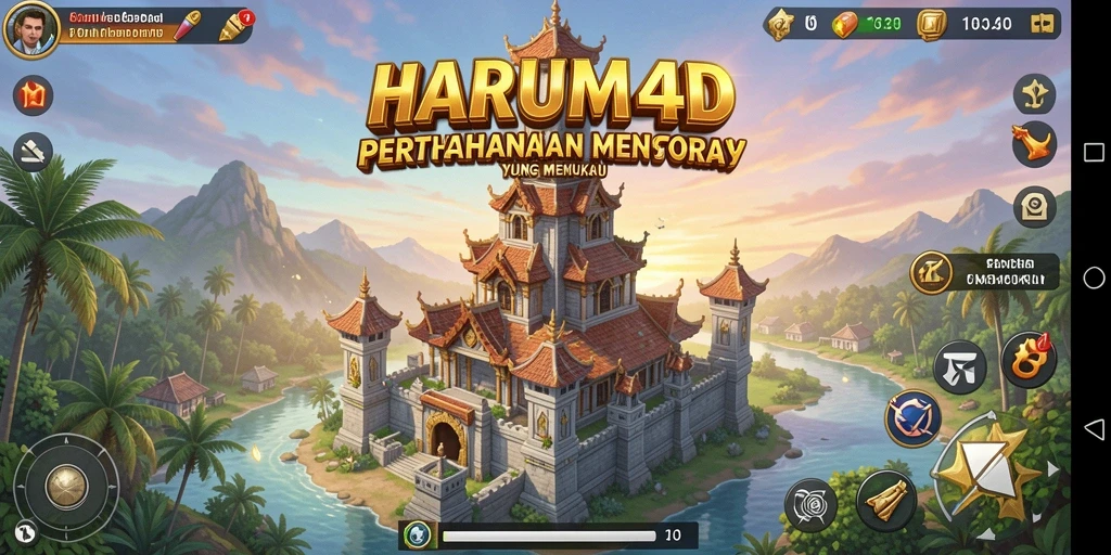 Screenshot gameplay HARUM4D menampilkan menara pertahanan yang siap menghadapi musuh.