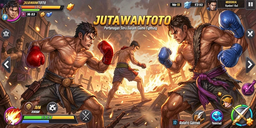 Tampilan gameplay menarik dari JUTAWANTOTO dengan karakter bertarung.