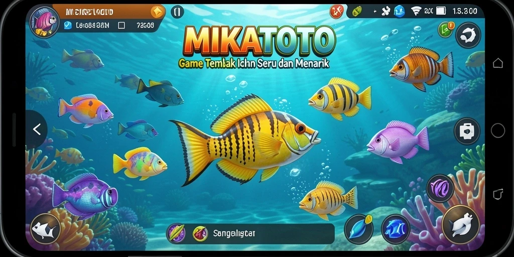 Tampilan gameplay MIKATOTO saat menangkap ikan secara seru.