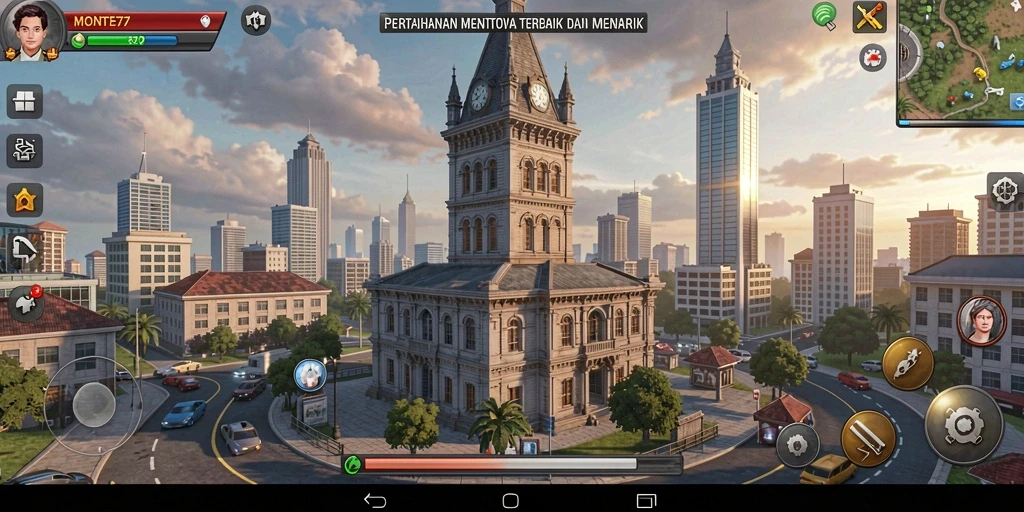 Tampilan gameplay MONTE77 yang menarik dengan strategi tower defense.