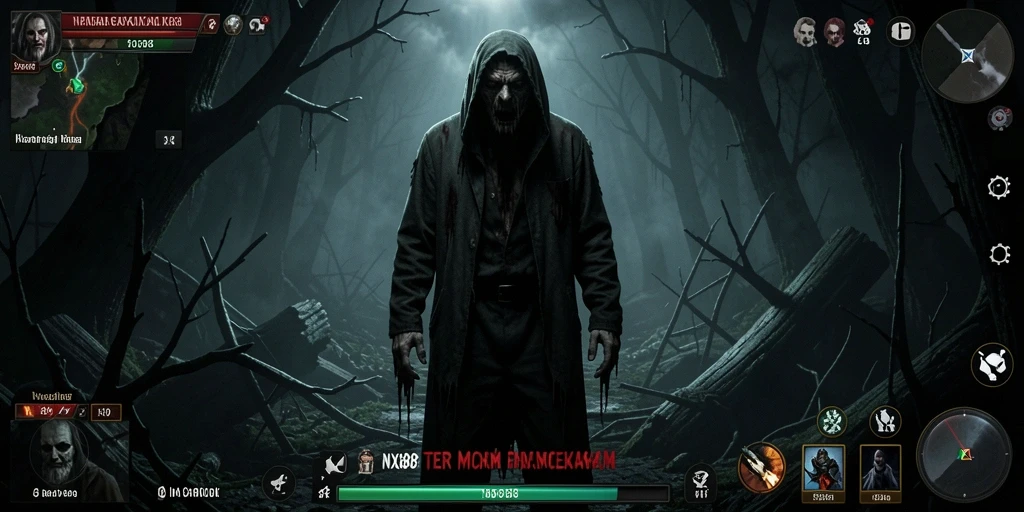 Screenshot gameplay NX888 menampilkan suasana horor yang mencekam dan menegangkan.