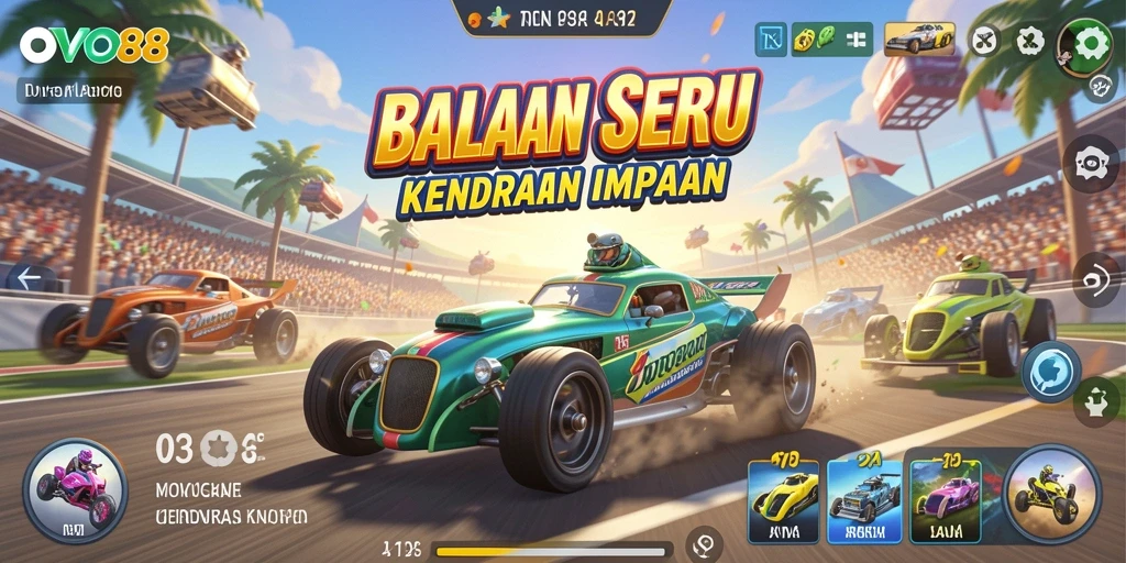 Gameplay balapan yang menegangkan di OVO88 dengan mobil cepat dan trek menantang.
