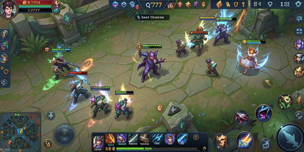 Tampilan gameplay seru di QT777 dengan pertarungan tim yang intens.