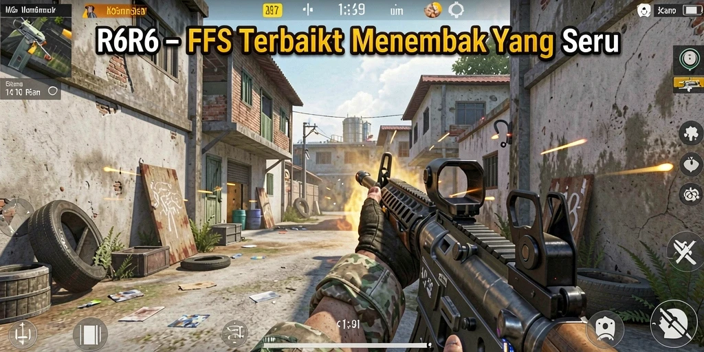 Tangkapan layar gameplay R6R6 menunjukkan aksi tembak-menembak yang mendebarkan.