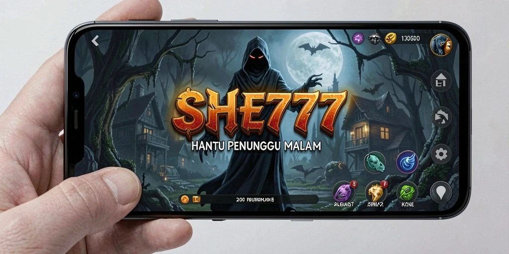 Tampilan gameplay seram dengan karakter hantu mengintai.