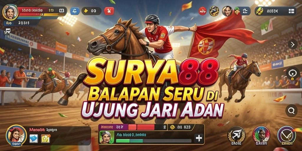 Tampilan dramatis dari gameplay balapan di SURYA88.