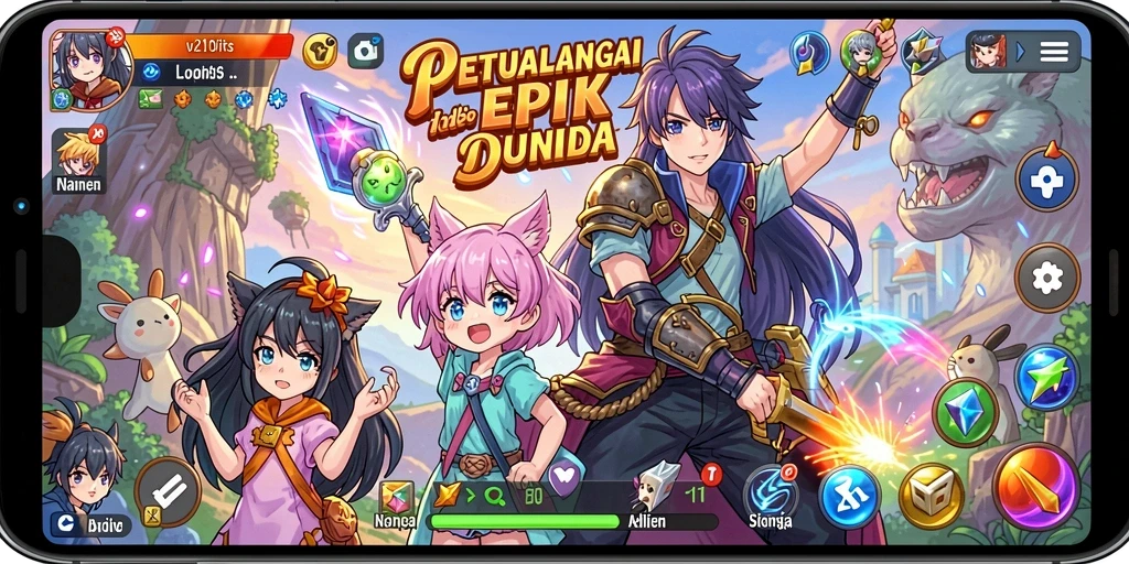 Screenshot gameplay V21 menampilkan petualangan seru dalam dunia Anime.