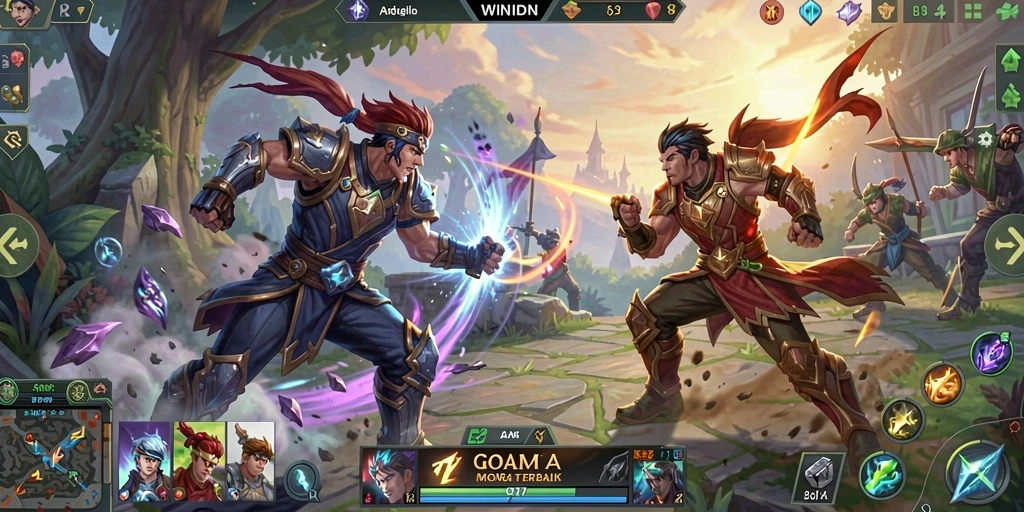 Tangkapan layar menampilkan aksi seru dalam gameplay MOBA.